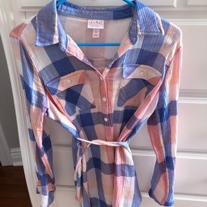 Maternity plaid button down casual shirt